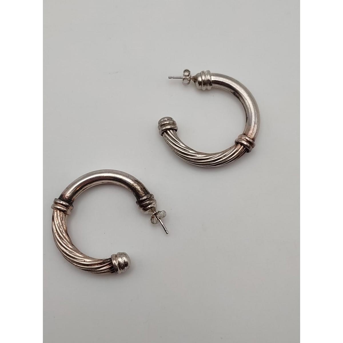 Heavy Italian Sterling Silver Ribbed Hoop Earrings